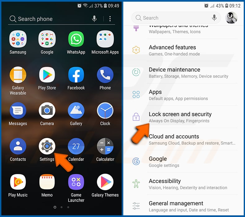 Desativar as aplicações Android que têm privilégios de administrador (passo 1)