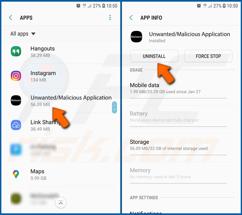 Remoção de aplicações indesejadas/maliciosas do sistema operativo Android (passo 2)