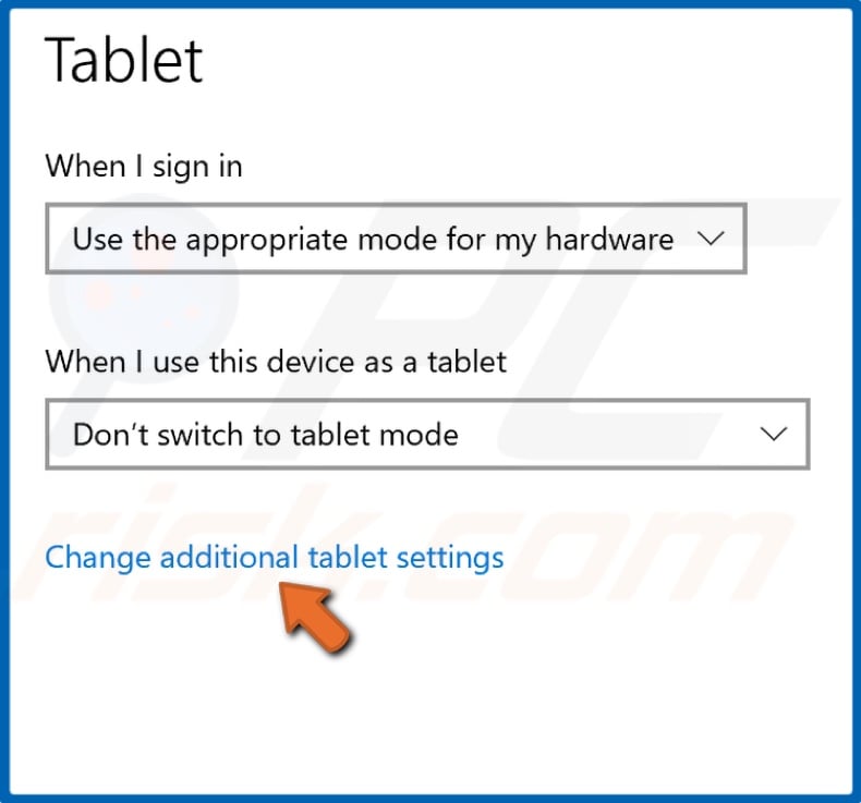 Clique Alterar configurações de tablet adicionais