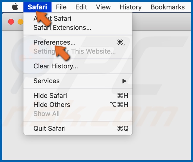 Abra o menu Safari e clique em Preferências