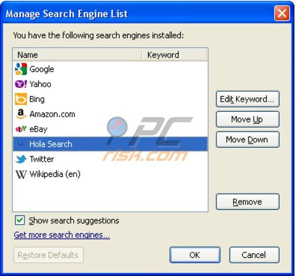 Remover o hijacker de navegador Holasearch.com do Mozilla FireFox