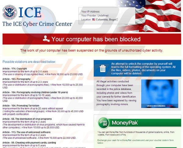 Vírus The ICE Cyber Crime Center