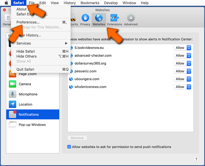 Desactivar as notificações do navegador web no Safari - macOS (passo 1)