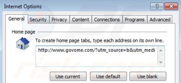 Remover o vírus Govome search da página inicial do Internet Explorer