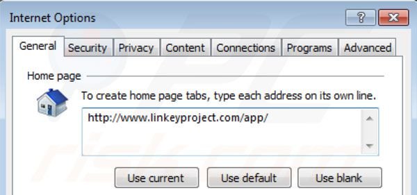 Remover o projeto linkey da página inicial do Internet Explorer