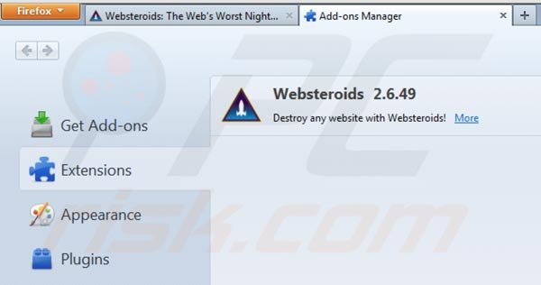 Remover Websteroids do Mozilla Firefox passo 2