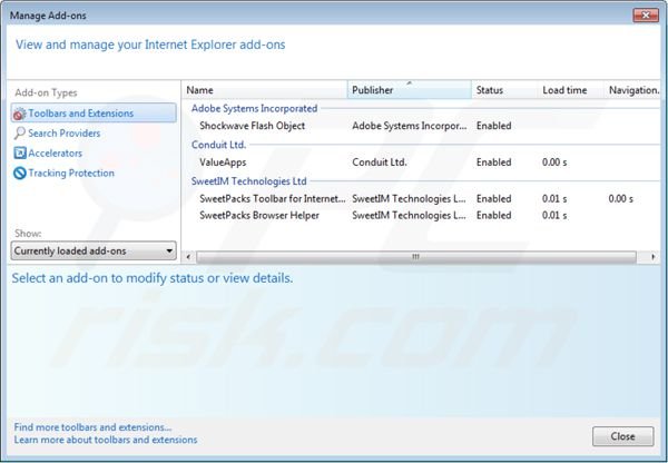 Remove redirects Mysearch.sweetpacks.com of Internet Explorer extensions