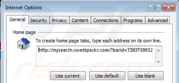 Remove redirects Mysearch.sweetpacks.com the home page in Internet Explorer