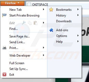 Remova o Vírus OkitSpace do Mozilla Firefox passo 1