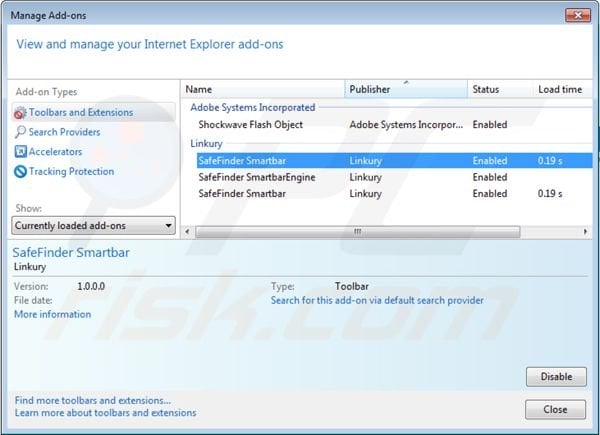 Remover isearch.safefinder.net das extensões do Internet Explorer