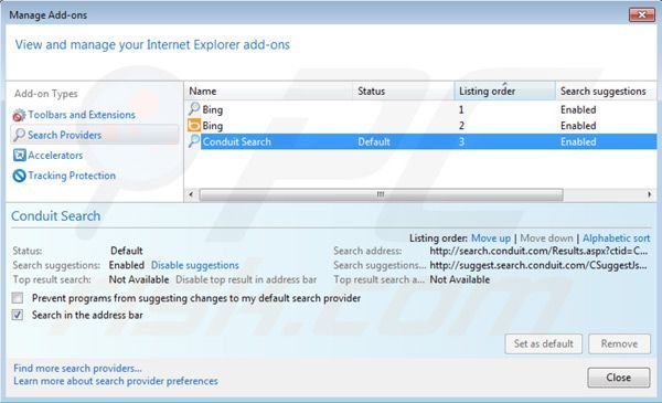 Remover Search Protect por Conduit das definições do motor de busca padrão do Internet Explorer