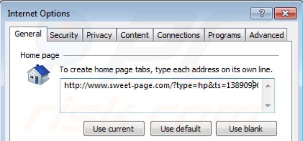 Remover o vírus Sweet-page.com da página inicial do do Internet Explorer passo 1