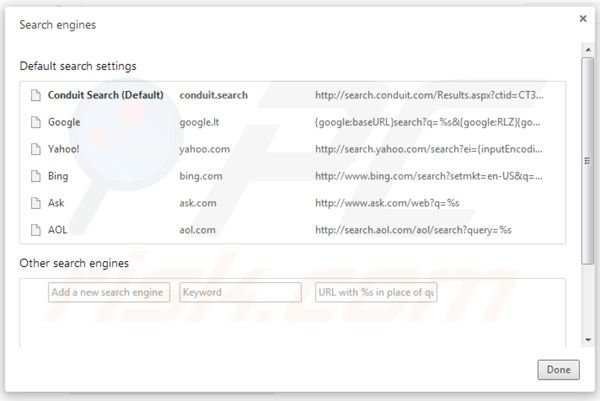 Remover os redirecionamentos de Trovi.com das definições do motor de busca padrão do Google Chrome