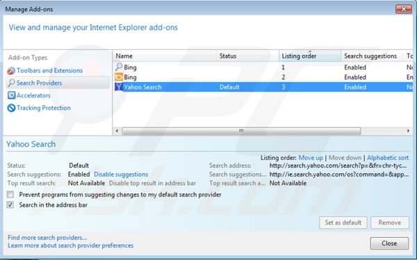 Remover a barra de ferramentas Yahoo das configurações do motor de busca padrão do Internet Explorer