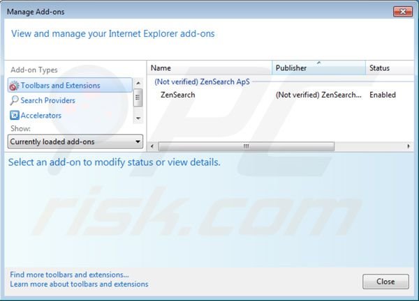 Remover ZenSearch.com das extensões do Internet Explorer