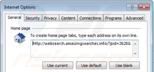 Remover websearch.amaizingsearches.info da página inicial do Internet Explorer