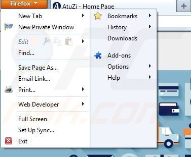 Remova AtuZi do Mozilla Firefox passo 1
