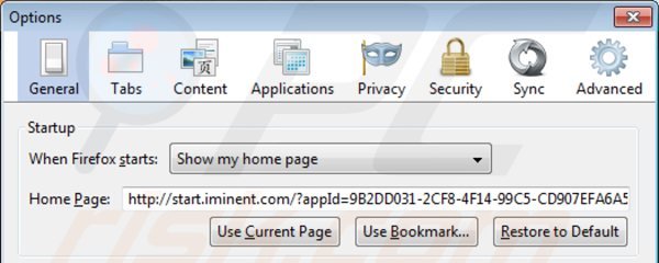 Remova start.iminent.com da página inicial do Mozilla Firefox