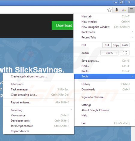 Remova os anúncios Slick Savings do Google Chrome passo 1