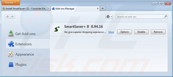 Remova SmartSaver do Mozilla Firefox passo 2