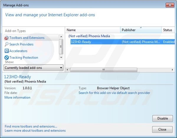 Remova 123HD-Ready do Internet Explorer passo 2