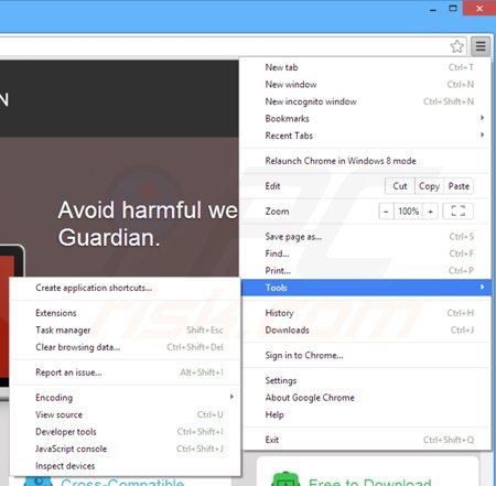 Remova os anúncios Browser Guardian do Google Chrome passo 1