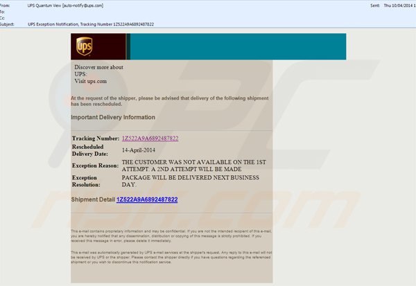 distribuição de cryptowall através de emails de spam UPS 