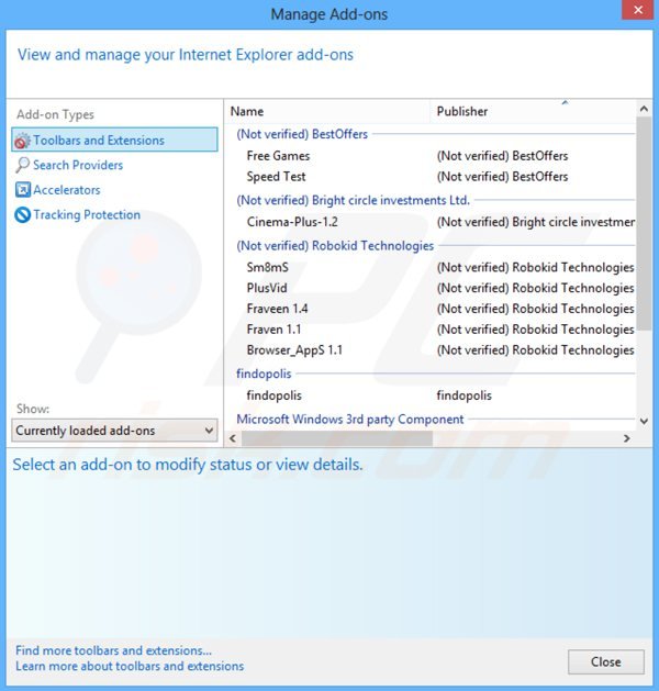 Removendo as extensões relacionadassearchshock.com do Internet Explorer