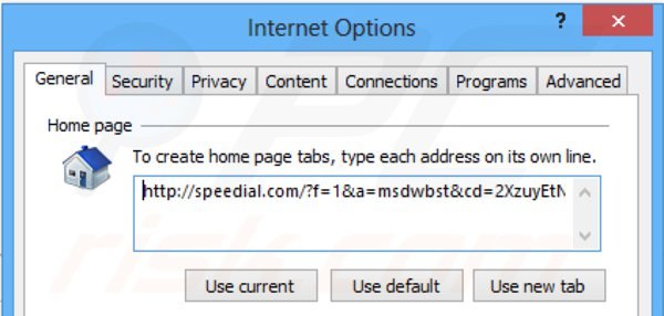 Removção de speedial.com da página inicial do Internet Explorer