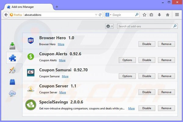 Remova os anúncios Browser Guard do Mozilla Firefox passo 2