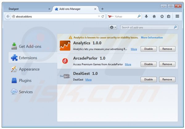 Remova DealGest do Mozilla Firefox passo 2