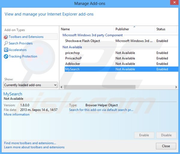 Removendo as extensões de websearch.flyandsearch.info relacionadas com o Internet Explorer