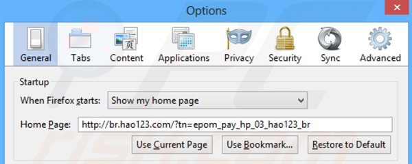 Remova hao123.com da página inicial do Mozilla Firefox
