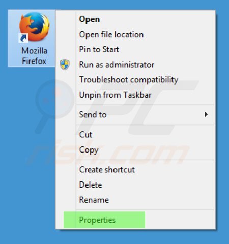 Remova istart123.com do atalho do Mozilla Firefox passo 1