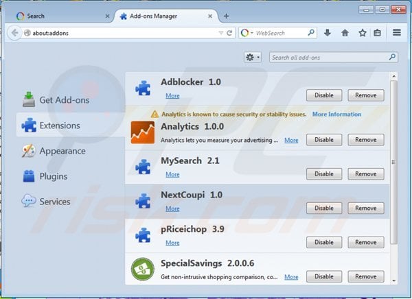 Remova os anúncios Nextcoup do Mozilla Firefox passo 2