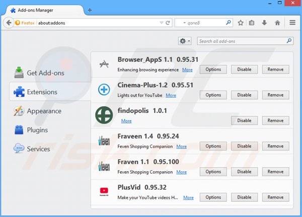 Remova os add-ons relacionados a searches.vi-view.com do Mozilla Firefox