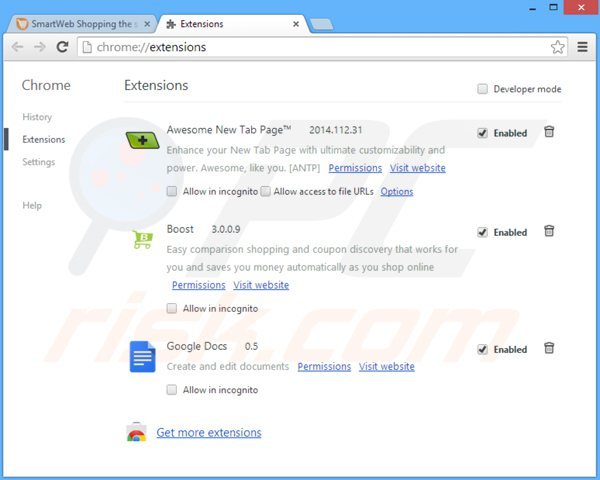 Remova os anúncios smartweb do Google Chrome passo 2