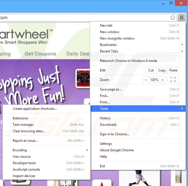 Remova os anúncios Cartwheel Shopping do Google Chrome passo 1