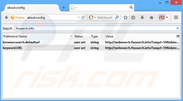 Removendo websearch.fixsearch.info da página inicial e motor de busca padrão do Mozilla Firefox.
