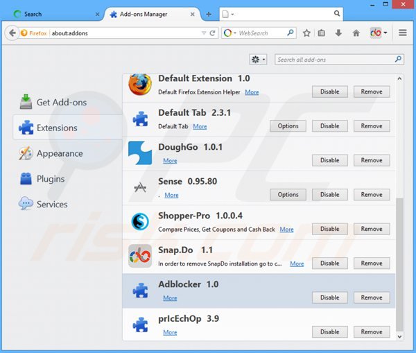 Removendo as extensões de websearch.fixsearch.info relacionadas com o Mozilla Firefox