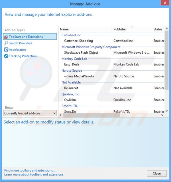 Remoção dos plugins geradores de anúncios monkeytize do Internet Explorer passo 2