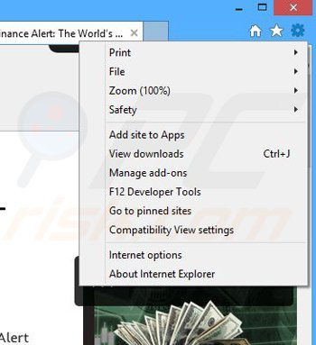 Removendo os anúncios Finance Alert do Internet Explorer passo 1
