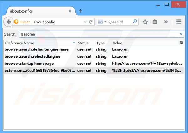 Removendo lasaoren.com do motor de busca padrão do Mozilla Firefox