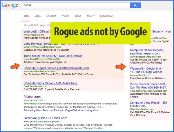 Os anúncios fraudulentos que aparecem nos resultados de pesquisa do Google - causados por adware