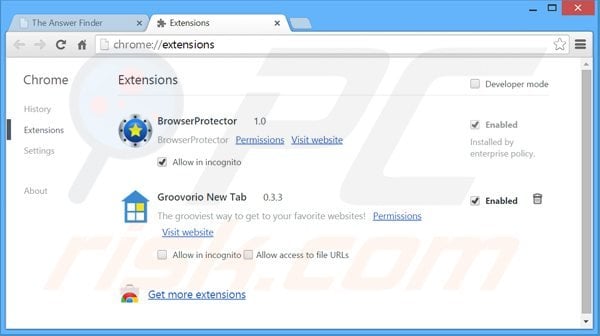 Remova os anúncios TheAnswerFinder do Google Chrome passo 2