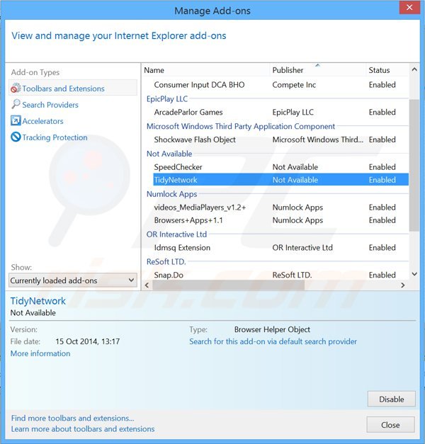Remoção dos anúncios tidynetwork do Internet Explorer passo 2