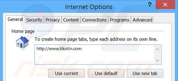 Removendo tikotin.com da página inicial do Internet Explorer