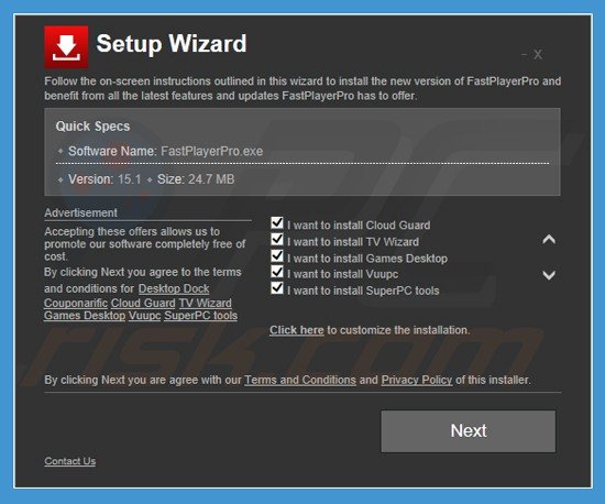 instalador do adware Games Desktop