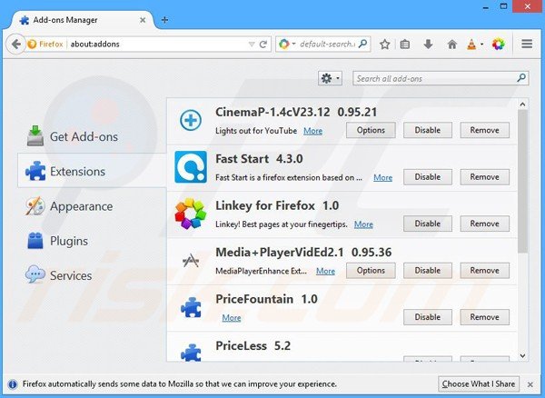 Removendo os anúncios PaceItUp do Mozilla Firefox passo 2