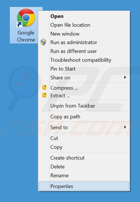 Remoção das entradas showpass smartbar do atalho Google Chrome passo 1